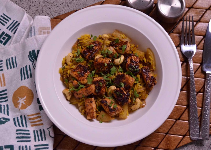 Sticky Indian Paneer and Rice Pilaf
