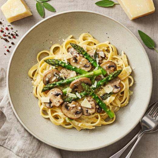 Mushroom and Asparagus Pasta Alfredo
